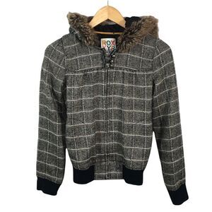 C6 Women’s ROXY Surfing Brand Faux Fur Full Zip WOOL Blend Hoodie Jacket S